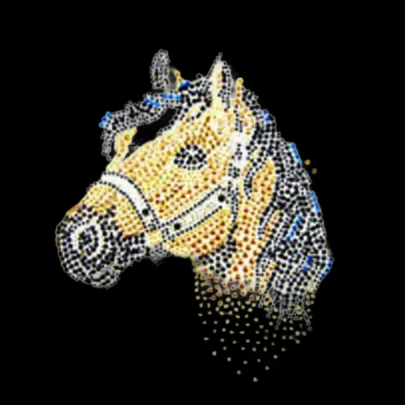 Fornitore di cina motivo a testa di cavallo strass disegni stampa di calore bling giallo cavallo hot fix trasferimento di strass