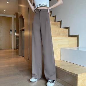 Pantalones rectos de cintura alta para mujer Real Shot Colección de verano Cintura media Cremallera Fly Flat Front Traje suelto Estilo de pierna ancha Dagging - Product Image 4