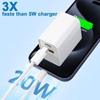 Adaptateur secteur USB C+A 20W QC3.0 Chargeur mural rapide pour iPhone 17 Air/17 Pro/17 Pro Max/16/16 Pro/15/15 Pro/Pro Max