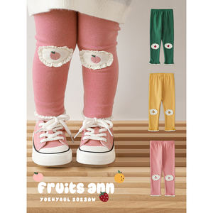 2023 nuovo arrivo autunno ragazze vestito bambini contrasto colore petalo allentato maglione pizzo ricamato Patch Leggings - Product Image 1