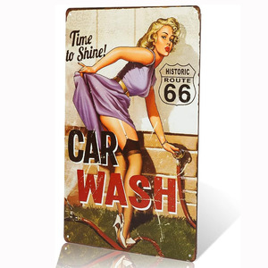 Segno di metallo in latta Pin up ragazza in <span class=keywords><strong>posa</strong></span> con aereo 8x12 pollici Vintage retrò decorazione da parete Garage Bar per la casa - Product Image 4