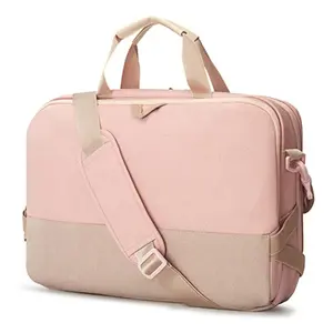 Custom Logo OEM Business Women 15.6 Inch Laptop Bag Waterproof Polyester Office Lady Pink Laptop Briefcase Bag