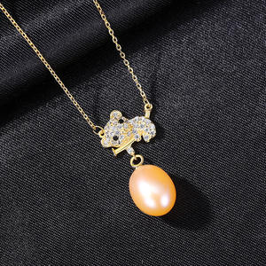 Hot selling S925 Sterling Silver Freshwater Pearl Panda Pendant <b>Necklace</b> with <b>Gold</b> Plating Luxury Women's Jewelry - Product Image 5