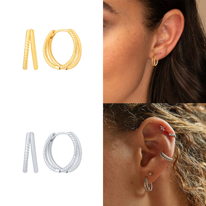 Pendientes de Aro con Zirconia de Doble Capa Chapados en Oro Estilo Chic Ins, Joyería Circular para Mujer - Product Image 6