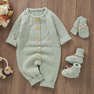 Mimixiong personnalisé hiver fil solide bébé vêtements nouveau-né enfant en bas âge bébé tricoté pyjamas Crochet tenues à manches longues barboteuse - Product Image 3