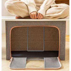 Grey Foldable Closet Organizer Clothing Storage Bags with Clear Window Handle Sturdy Zipper steel frame storage boxes 100L