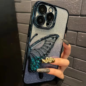 เคสโทรศัพท์สุดหรูลายผีเสื้อสำหรับผู้หญิงทรายดูดระยิบระยับระยิบระยับสำหรับโทรศัพท์15 <span class=keywords><strong>14</strong></span> 13 12 <span class=keywords><strong>11</strong></span> PRO MAX กับฝาครอบฟิล์มเลนส์กระจก - Product Image 3