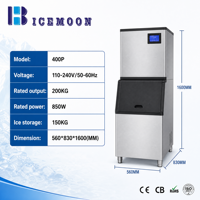 Machine à glaçons commerciale en acier inoxydable, production de 200 kg, stockage de 150 kg, refroidissement par air et eau, 110V-240V