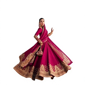 ชุดเดรส Anarkali Lehenga Choli แบบยาวประดับประดาอย่างหรูหราสไตล์ปากีสถาน สำหรับผู้หญิง ชุดเจ้าสาวงานแต่งงาน ชุดงานเลี้ยงสุดหรู ผ้าอะคริลิกกันยับ - Product Image 1