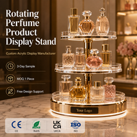 Support rotatif pour parfums avec éclairage LED et base miroir 360° °   Présentoir rotatif personnalisé avec logo pour comptoir de beauté