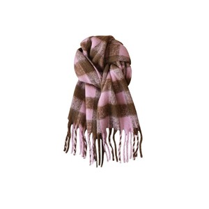 Écharpe d'hiver pour femme style Yu Shuxin, longue, à carreaux, épaisse, chaude, isolante, asymétrique avec pompons, écharpe de mode coréenne - Product Image 5