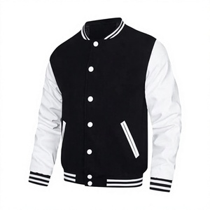 Chaqueta Varsity para Hombre en Blanco y Negro con Bloques de Color, Cuello Alto, Cierre de Botón, Estilo Deportivo, Chaqueta de Béisbol - Product Image 5