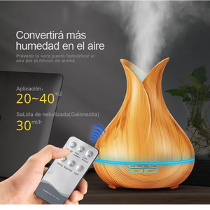 Diffuseur <span class=keywords><strong>d</strong></span>'huiles essentielles 3-en-1 de 400 ml avec télécommande, motif grain de bois, humidificateur ultrasonique et veilleuse pour la maison - Product Image 3