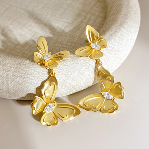 FOXI JEWELRY Gold Plated Butterfly <b>Earrings</b> With <b>Crystal</b> Zircon For Women Party Jewelry - Product Image 5