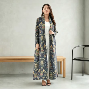 Abaya Personalizada, Estilo Dubái/Turquía, Poliéster, Manga Larga, Pliegues Delanteros, Cuello Abierto, Moda Musulmana Árabe para Mujer - Product Image 1