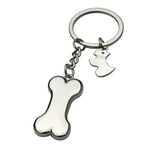 Dog bone shape keychain with metal custom bone keyring for dog pet shop gifts dog charm and pendant