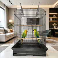 Cage à oiseaux ouverte pour perroquets avec protection anti-graines et plateau extractible, grande cage en fer forgé avec perchoirs et mangeoires