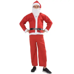 Costume <span class=keywords><strong>de</strong></span> père noël adulte 5 pièces en gros d'usine en tenues <span class=keywords><strong>de</strong></span> père noël pour enfants rouge vert bleu - Product Image 5