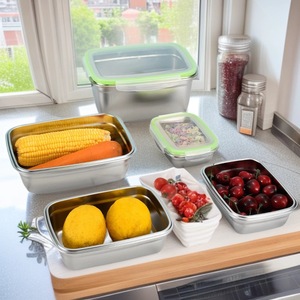 304 Stainless Steel Rectangular Food <b>Storage</b> <b>Container</b> With Silicone Lid Kitchen Sealing Refrigerator Lunch Box Travel Use - Product Image 2