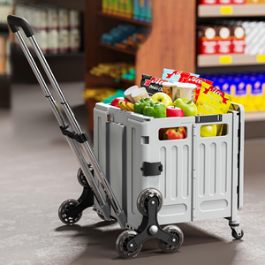 Household Hand - Pull Shopping <b>Cart</b> Portable <b>Foldable</b> Rolling Storage <b>Cart</b> with Telescopic Handle and Large Capacity - Product Image 5