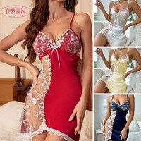 Pakaian Dalam Wanita Seksi ODM Eropa Amerika Tenggara, Lingerie Renda Transparan, Gaun Tidur dengan Tali, Piyama, Baju Tidur Warna-Blok