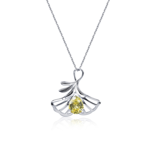 Joyería Messi, Joyería Fina MSN-895, Romántico Collar con Colgante de Oro Blanco de 18K con Zafiro Amarillo Corte Pera y Diseño de Planta - Product Image 1