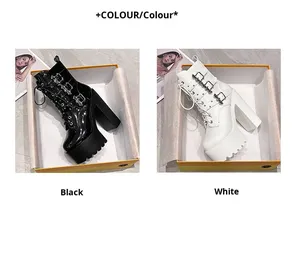 Nouvelles bottes à talons épais imperméables à plateforme avec chaîne de <span class=keywords><strong>perles</strong></span>, style punk, fermeture éclair, boucle de ceinture, bottes à semelle épaisse pour femmes - Product Image 6