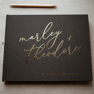 Elegante personalizzato e nero e dorato per gli ospiti del <span class=keywords><strong>libro</strong></span> di nozze con <span class=keywords><strong>nomi</strong></span> personalizzati e fogli 100 con copertina rigida - Product Image 2