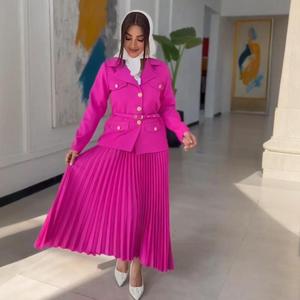 Mode <span class=keywords><strong>Set</strong></span> Dames Lange Mouw Nieuwe Effen Kleur Revers <span class=keywords><strong>Blazer</strong></span> Geplooide Rok 2-delig <span class=keywords><strong>Set</strong></span> - Product Image 6