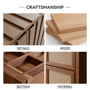 Mueble <span class=keywords><strong>de</strong></span> Almacenamiento Moderno Minimalista Blanco Contraste <span class=keywords><strong>de</strong></span> <span class=keywords><strong>Madera</strong></span> Natural Estilo Japonés Wabi-Sabi <span class=keywords><strong>con</strong></span> Compartimentos Abiertos y Cerrados - Product Image 5