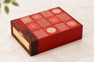 Boîte Cadeau Décorative de Luxe à 12 Compartiments, Pliante, Rouge, Motif Ivoire et Or, pour Cadeaux d'Entreprise et de Fêtes - Product Image 4