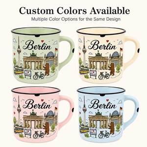 Tazza da Caffè in Ceramica Souvenir di Berlino, Germania, Design con Orso Cartoonesco e Monumenti, in Gres, Personalizzabile OEM ODM, Vendita all'Ingrosso - Product Image 3