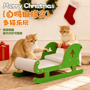 Christmas Sleigh <b>Cat</b> Bed With <b>Scratching</b> Pad Memory Foam <b>Cat</b> Furniture For Indoor <b>Cats</b> - Product Image 2