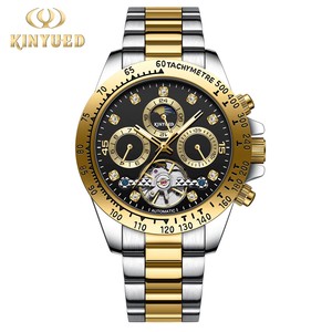 KINYUED – montre automatique mécanique pour hommes, bracelet en acier inoxydable, phase de lune, cadran en diamant, étanche 3 bars, affichage lumineux, vente en gros - Product Image 1