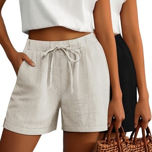 <b>Women</b> Linen Drawstring <b>Shorts</b> Elastic Waist Side Split Pocket Casual Lounge Yoga <b>Shorts</b> 2 Pack Wholesale Rate OEM Custom Design - Product Image 4