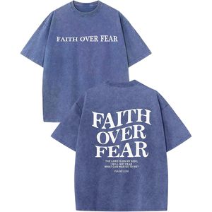 T-shirt FOXA Faith Over Fear, effet délavé, 100% coton, manches courtes, motif religieux, t-shirt pour homme, verset biblique chrétien - Product Image 1