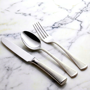 Juego de cubiertos con diseño de mango acanalado tipo espejo, de acero inoxidable resistente al óxido, juego premium para utensilios de cocina, hoteles y restaurantes. - Product Image 1