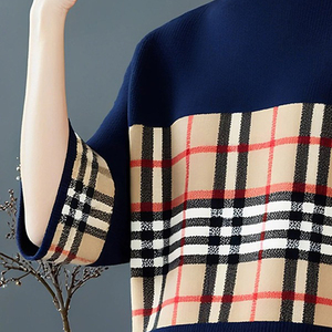 Pullover Plaid Casual a maniche a <span class=keywords><strong>tre</strong></span> <span class=keywords><strong>quarti</strong></span> da donna con scollo all'americana - Product Image 4