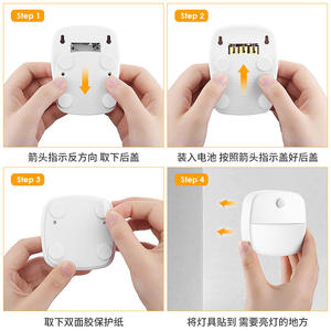 Veilleuse LED intelligente T037 carrée à capteur, alimentée par piles, lumière blanche chaude, émission latérale pour cuisine, escalier, mur - Product Image 3