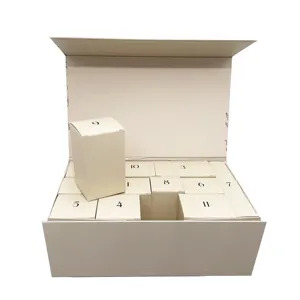 Luxe Kartonnen Roze Opvouwbare Verrassing Advent Kalender Gift Papier Doos Met Mat Lint Logo Goud Folie Flank Deur Open