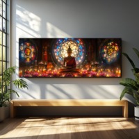 Art mural zen moderne de luxe en verre teinté, peinture sur porcelaine cristalline, impression HD sur toile, cadre en alliage d'aluminium, éclairage aux chandelles