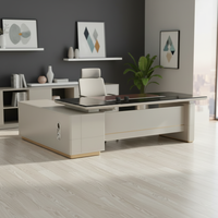 Bureau de direction moderne en forme de L, table d'ordinateur de luxe, bureau de travail en bois, poste de direction avec tiroirs, ensemble de meubles