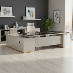 <span class=keywords><strong>Bureau</strong></span> de direction moderne en L, table d'ordinateur de luxe en bois pour cadre, poste de travail de PDG avec tiroirs, mobilier de maison - Product Image 5