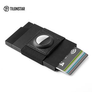 TVC508AT - Tarjetero Delgado de Aluminio con Clip de Cuero y Banda Elástica, con Protección RFID y Compartimento para Airtag - Product Image 4