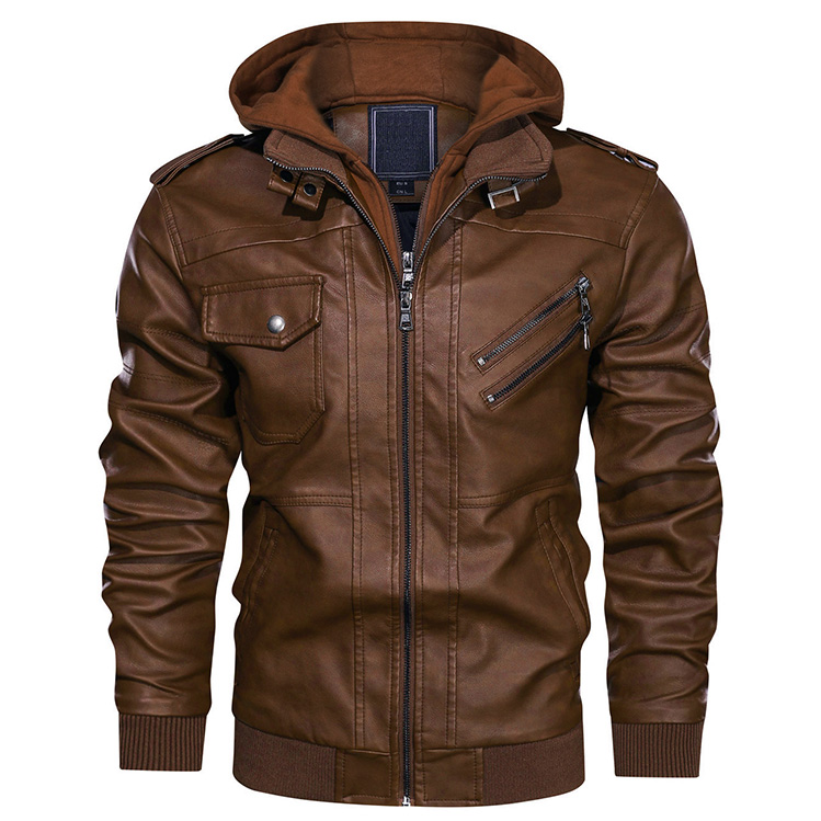 Hotsale Mode Ontworpen Lederen Jas Voor Mannen, Koffie Bruin Zwart Casual Jassen Oem Fabricage Cargo Hoodie Groothandel