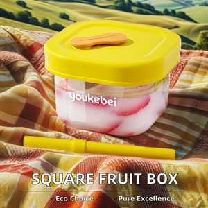 Modern Minimalist Square <b>Plastic</b> Aluminum Fruit <b>Container</b> Yellow <b>Lid</b> Multifunction Food Storage Camping Party Holiday - Product Image 3
