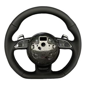 Volant en cuir semi-perforé de style <span class=keywords><strong>SLine</strong></span> personnalisé pour <span class=keywords><strong>Audi</strong></span> <span class=keywords><strong>A1</strong></span> A3 A4 A5 A6 A7 C6 C7 C8 B7 B8 B9 8P 8V RS3 RS4 RS6 RS7 Q5 - Product Image 3