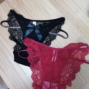 Culottes sexy en dentelle pour femmes, culottes triangulaires ornées de strass scintillants, string semi-couvrant à taille basse, pur et séduisant - Product Image 4
