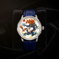Montre de luxe pour homme avec cadran argenté, dragon chinois en émail, montre mécanique, bracelet en cuir, fermoir personnalisable