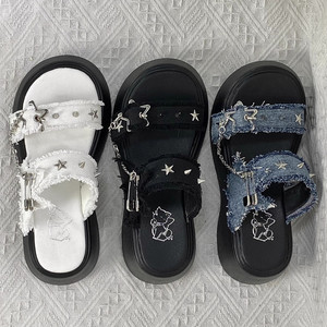 Pantuflas con Decoración de Estrella - Pocket Cat Original Lolita Subculture, Sandalias de Plataforma de Lona, Elegantes y Cómodas - Product Image 3